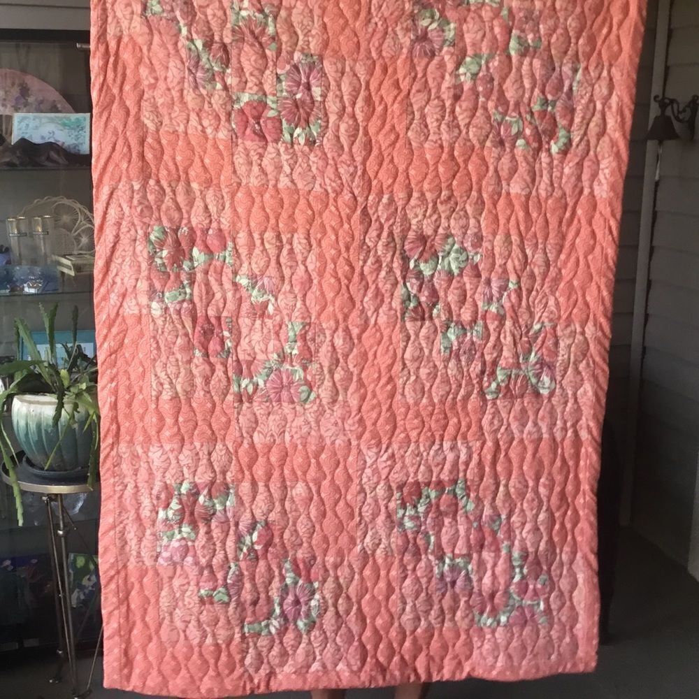 NWT. Hand Crafted Quilt in Corals